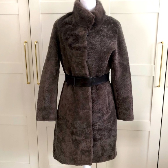 ❤️SALE❤️Genuine-shearling/ sheared fur /w mink fur trimmed coat - Picture 4 of 11